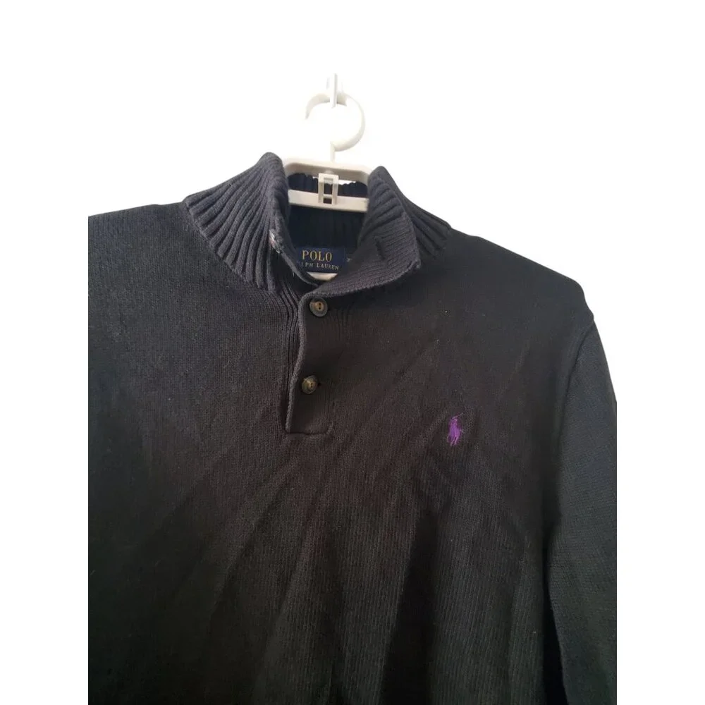 Ralph Lauren Polo sweater mens XXL black pullover button neck cotton